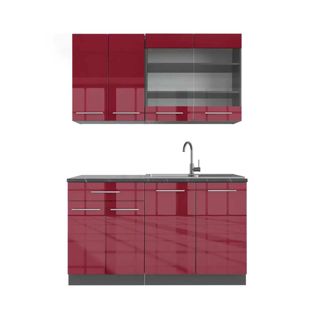 Eenpersoonskeuken Fame-Line Bordeaux hoogglans/antraciet 140 cm zonder werkblad Vicco