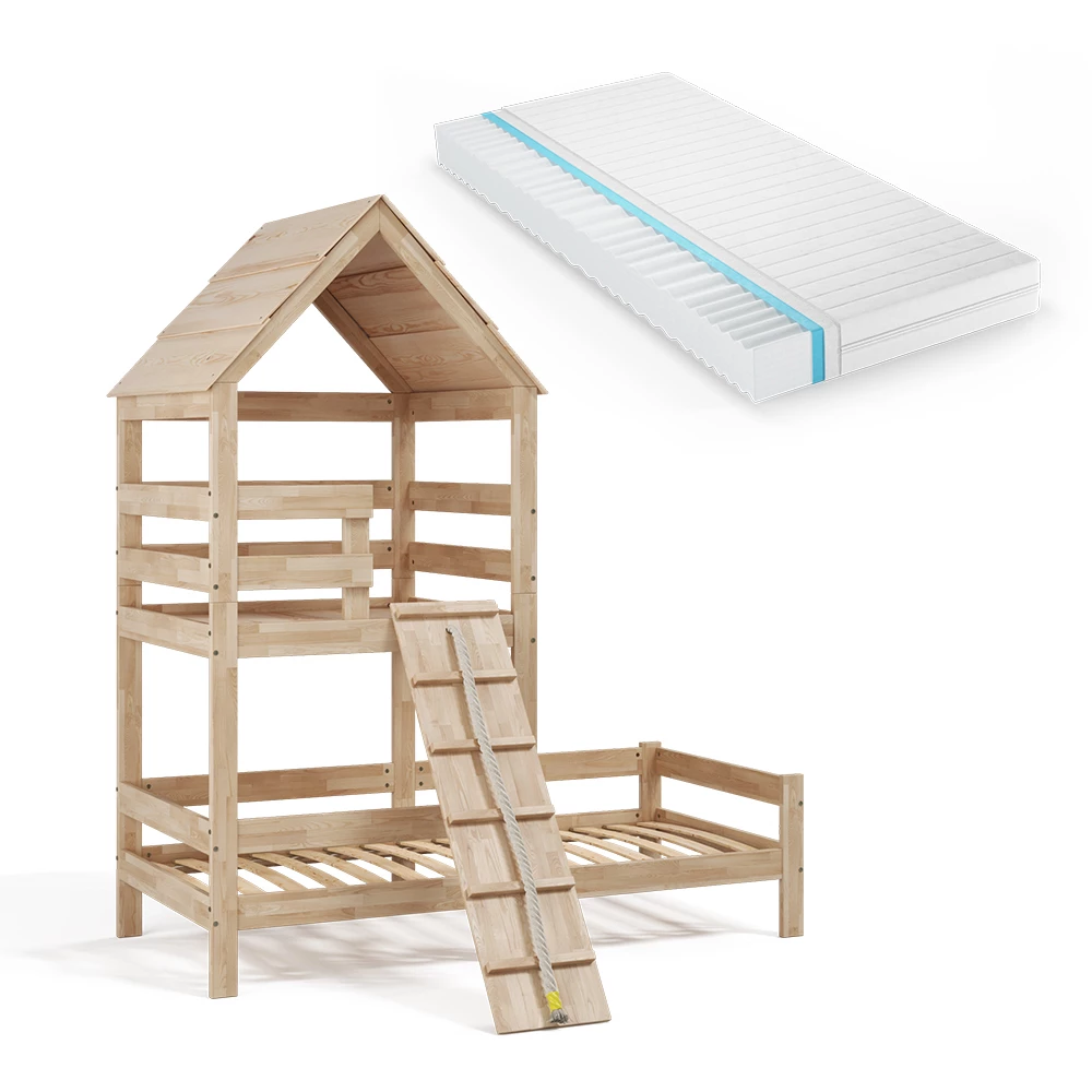 Huisbed Teddy Natuurlijk hout 90×200 cm met matras Vitalispa
