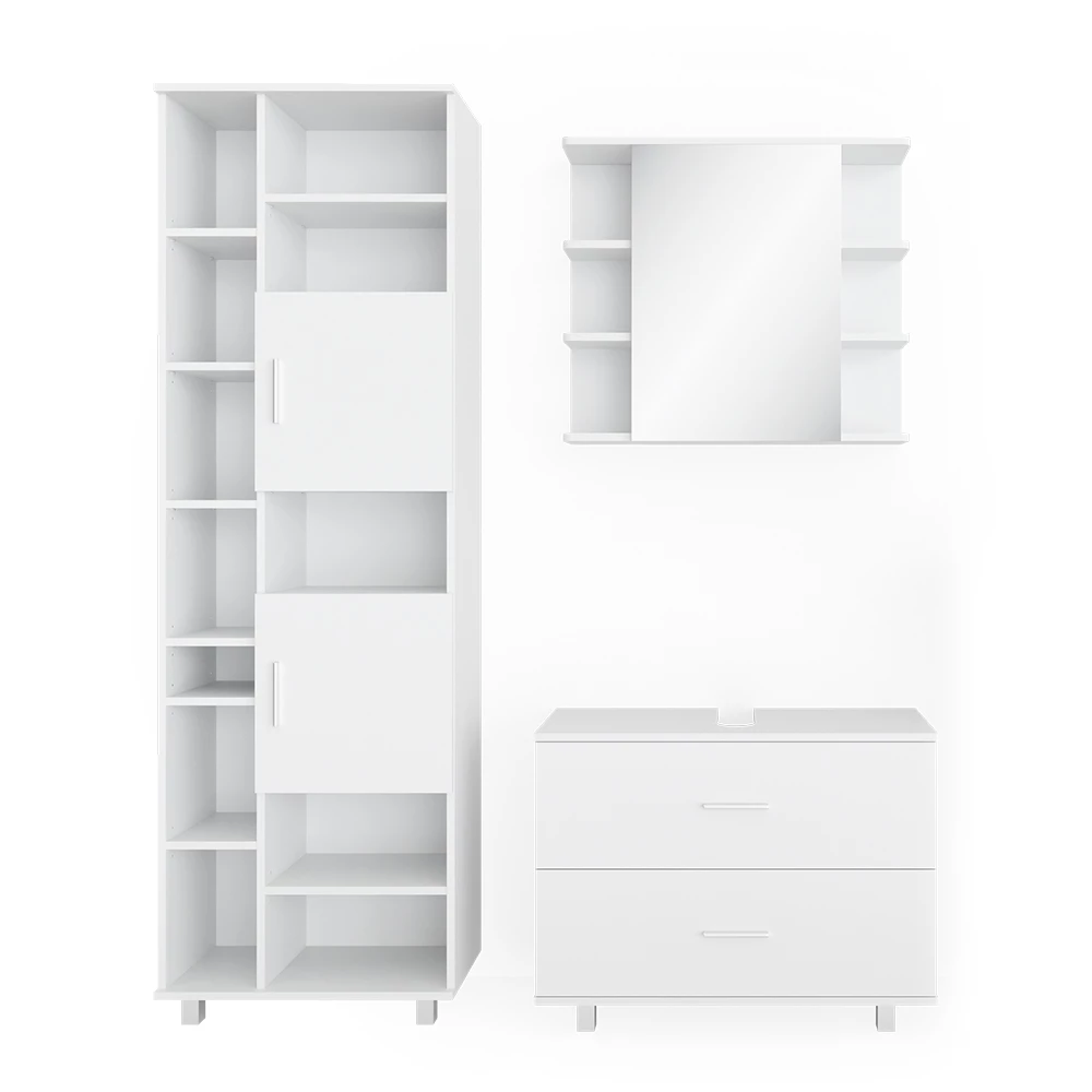 Badkamermeubel set Ilias Wit 3 delen, met hoge unit Vicco