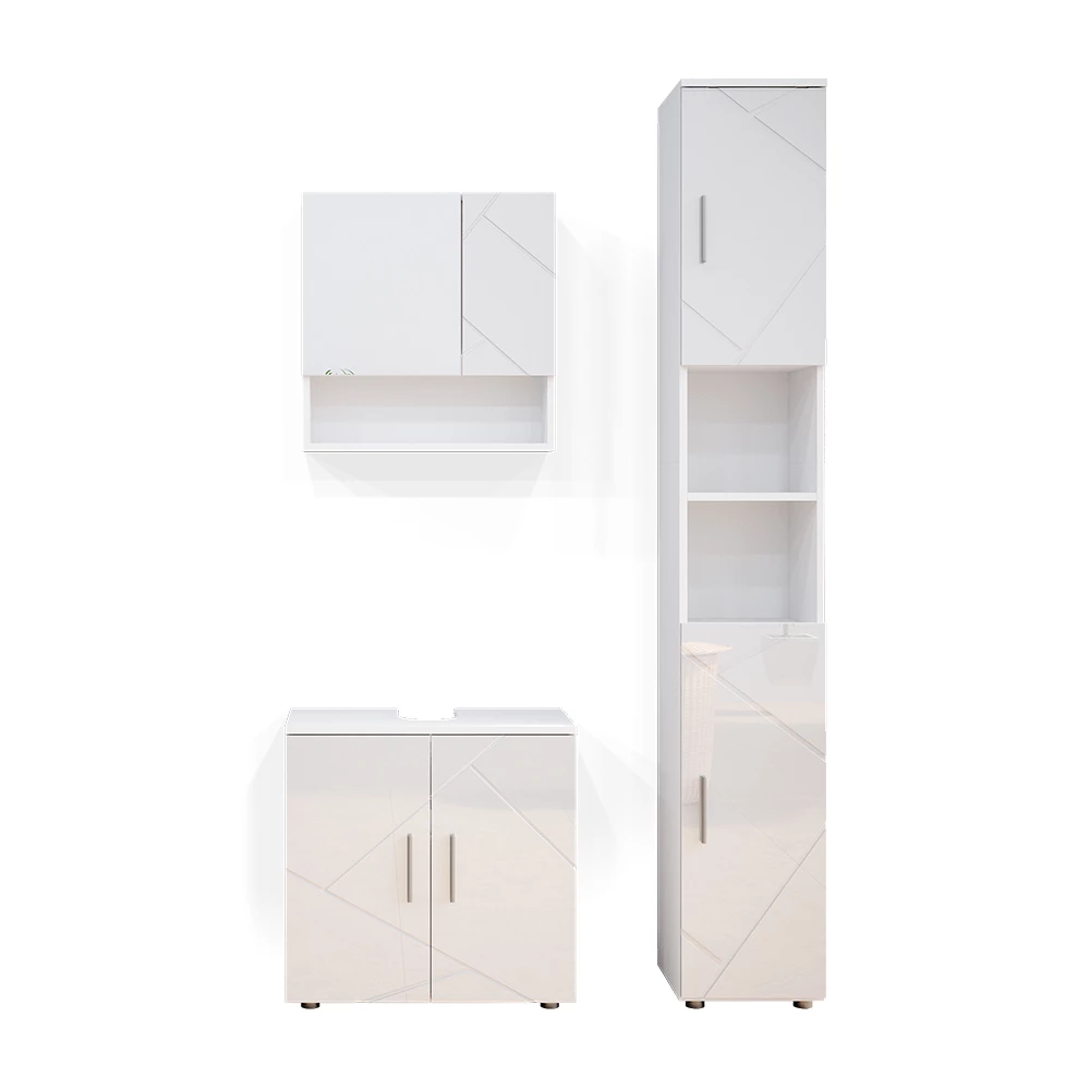 Badkamermeubel set Irma Wit Hoogglans 3 delen, met hoge unit Vicco