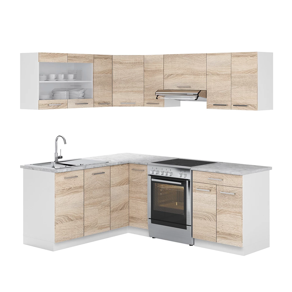 Hoekkeuken Rick Wit/Sonoma 210 x 60 cm , WB Marmer Vicco