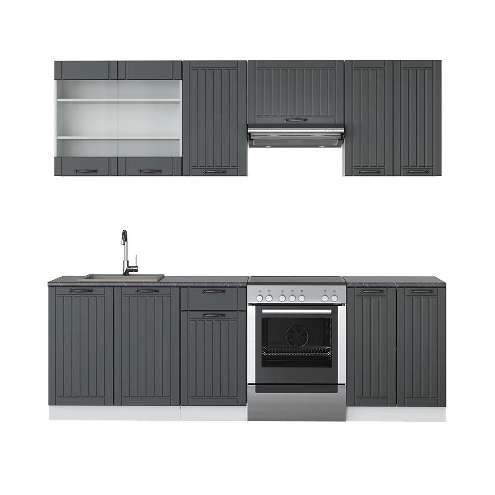 Complete keukeneenheid Fame-Line Antraciet landhuis/wit 240 cm zonder werkblad Vicco