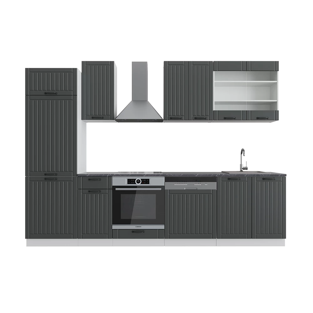 Complete keukeneenheid Fame-Line Antraciet landhuis/wit 300 cm zonder werkblad Vicco
