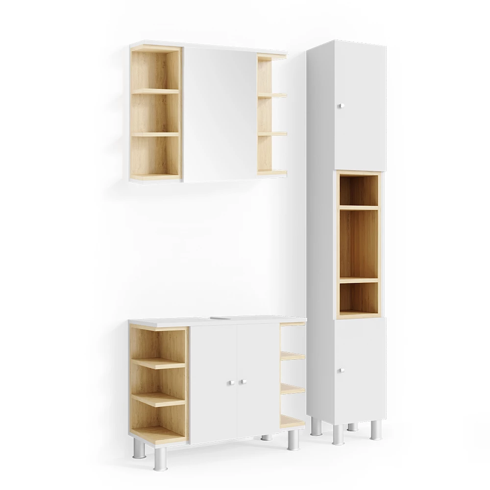 Badkamermeubel set Aquis Wit 3 delen, met hoge unit Vicco