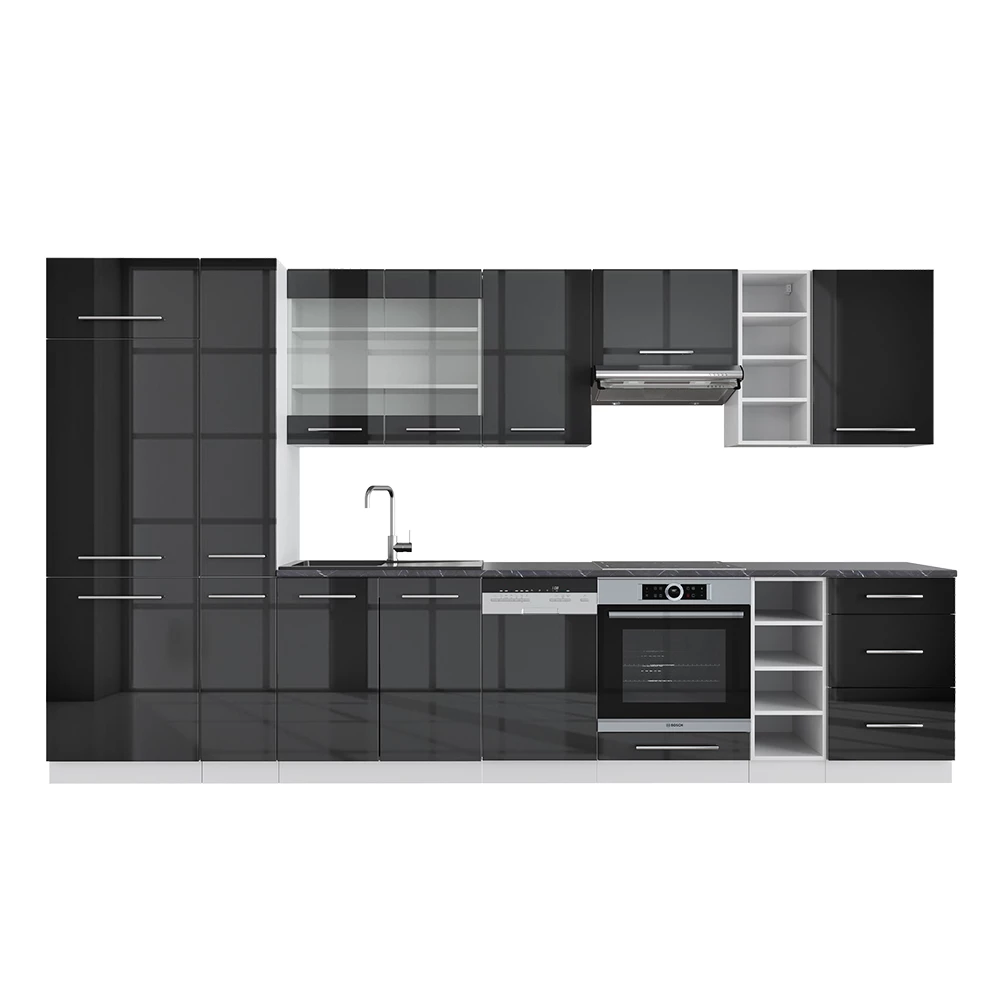 Complete keukeneenheid Fame-Line Antraciet hoogglans/wit 355 cm zonder werkblad Vicco