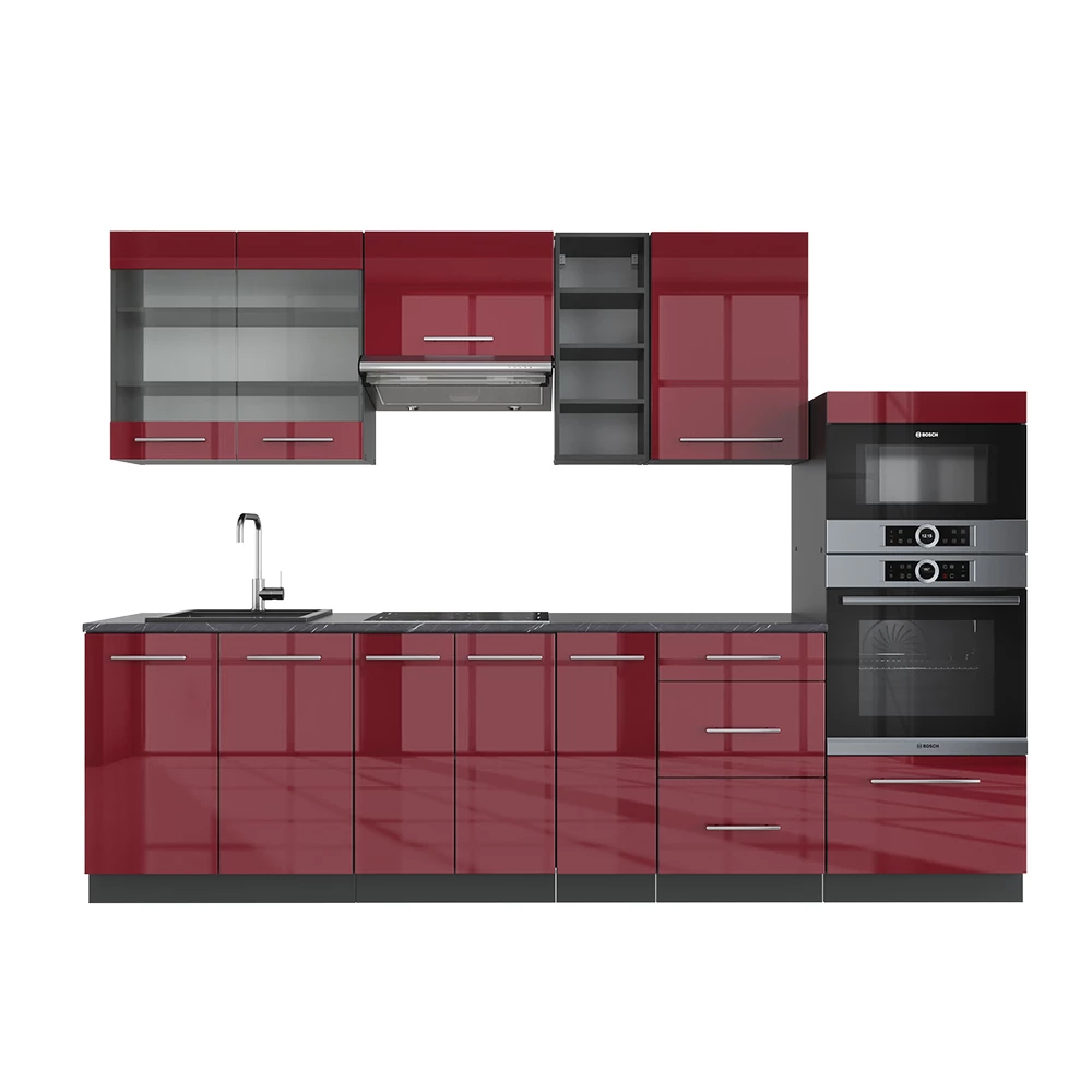 Complete keukeneenheid Fame-Line Bordeaux hoogglans/antraciet 280 cm zonder werkblad Vicco