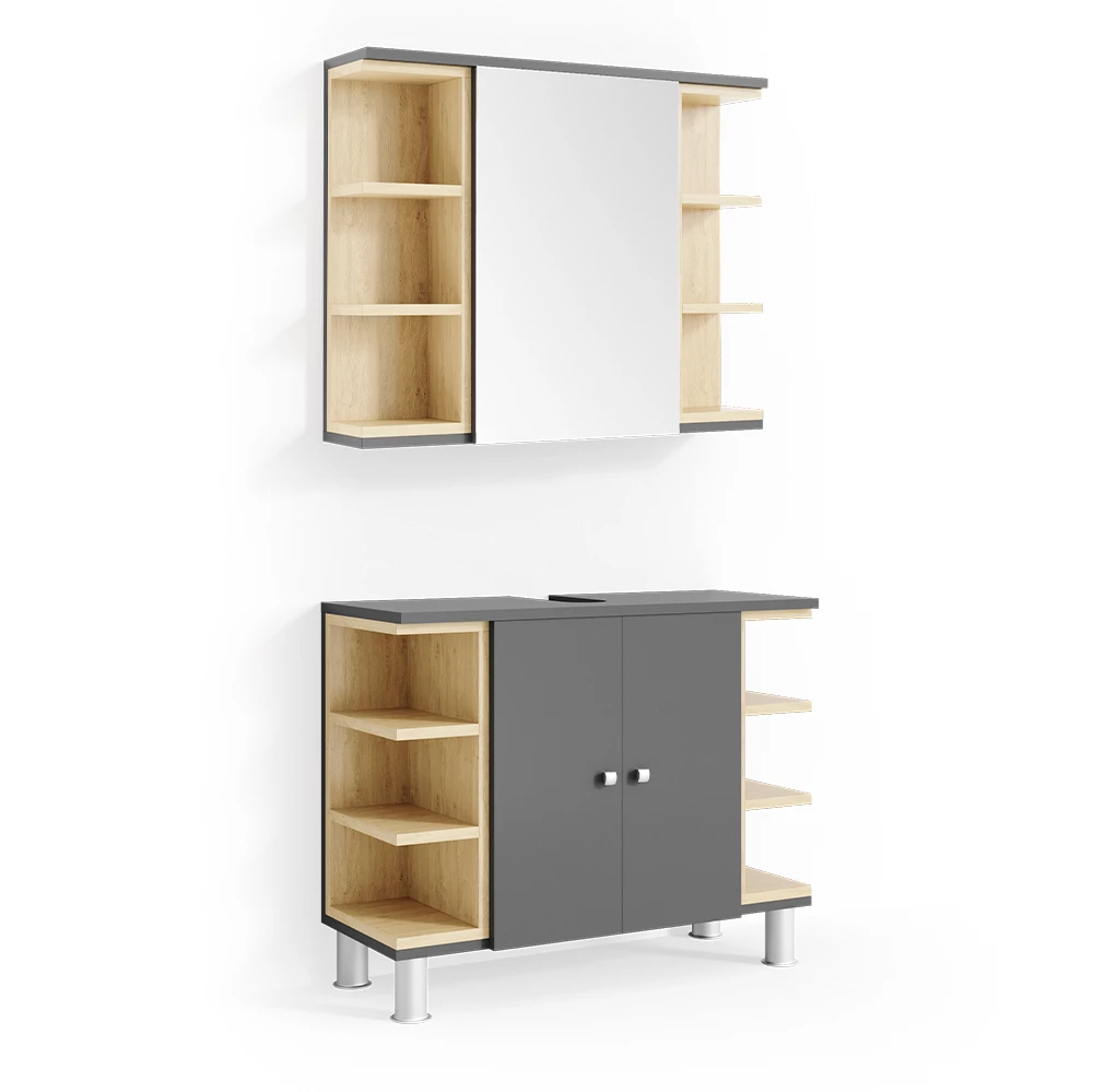 Badkamermeubel set Aquis Antraciet 2 delen Vicco