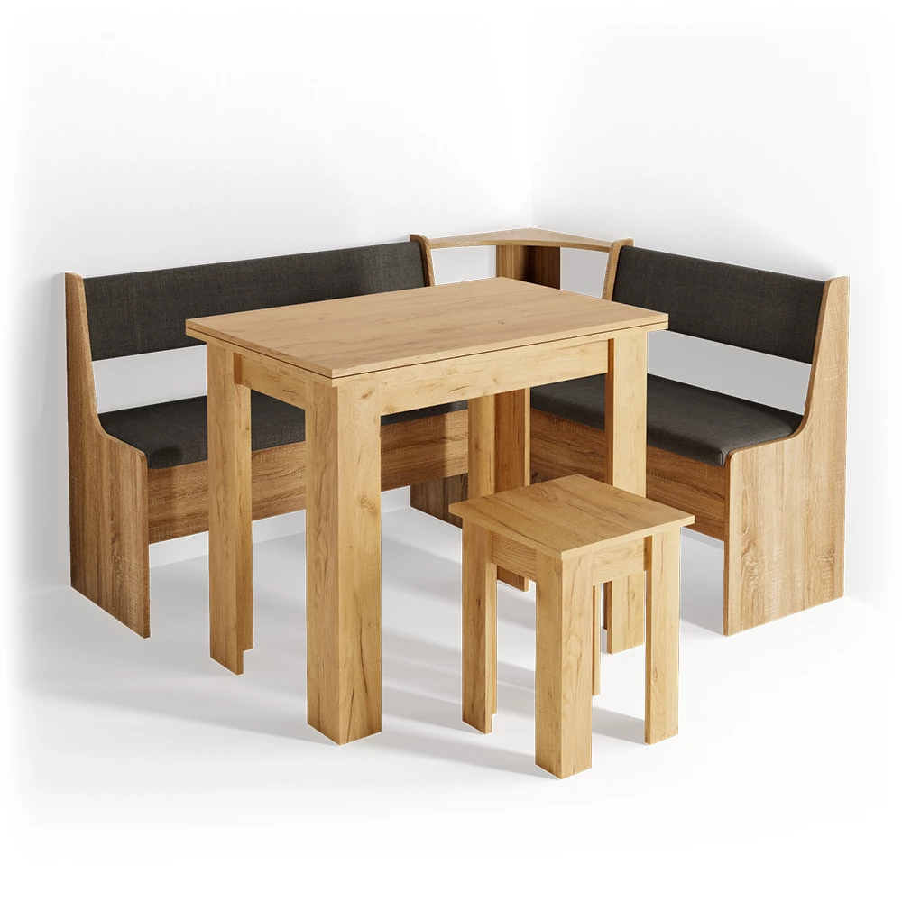 Hoekbank set Roman Krachtige eik goud 150 x 120 cm met tafel Vicco
