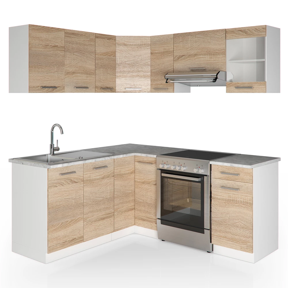 Hoekkeuken Rick Sonoma/Wit 190 x 60 cm , WB Marmer Vicco