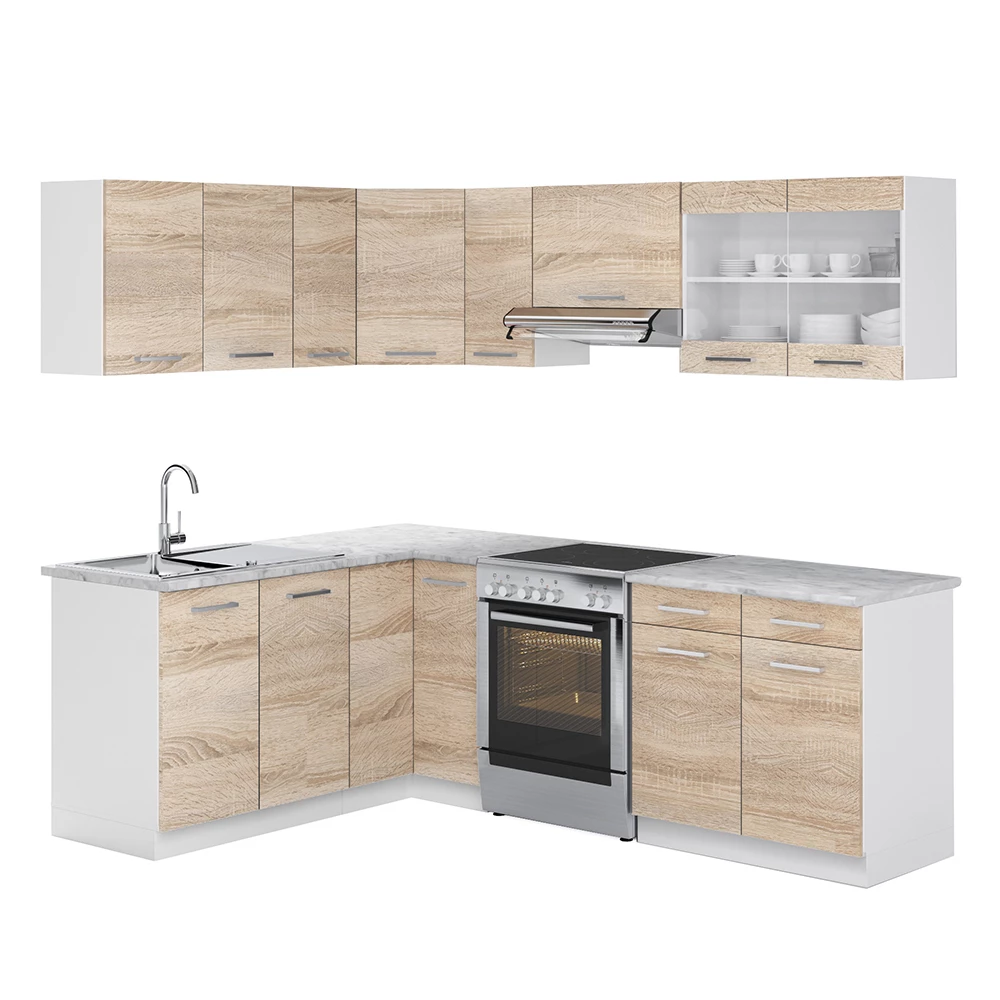 Hoekkeuken Rick Wit/Sonoma 230 x 60 cm , WB Marmer Vicco