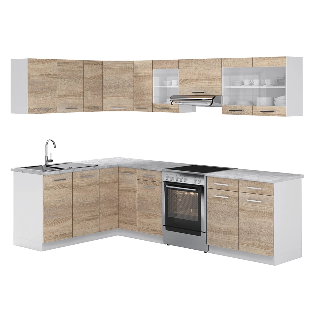 Hoekkeuken Rick Sonoma/Wit 270 x 60 cm , WB Marmer Vicco