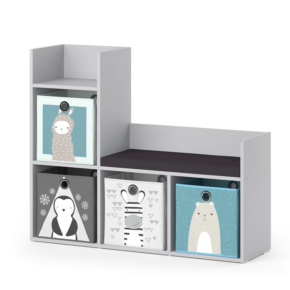 Kinderboekenkast Luigi Grijs 107.2 x 88.6 cm met 2 vouwboxen opt.1 Vicco