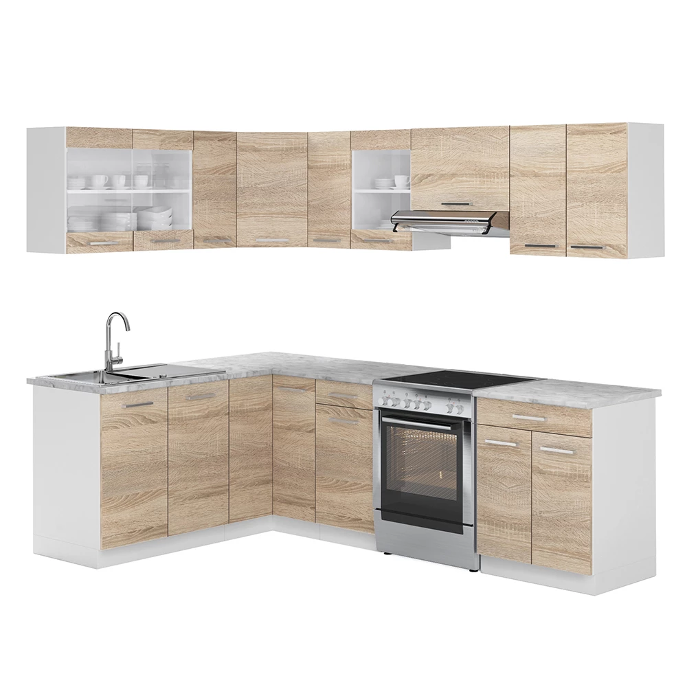 Hoekkeuken Rick Wit/Sonoma 250 x 60 cm , WB Marmer Vicco