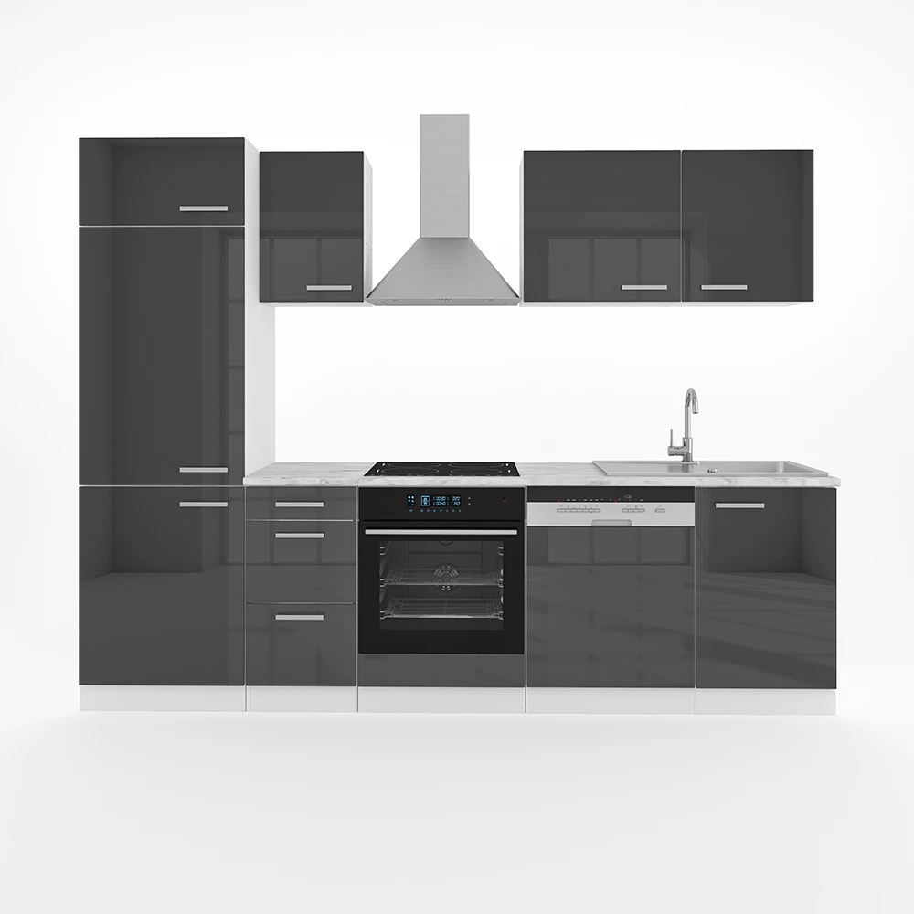 Complete keukeneenheid Optima Antraciet hoogglans/wit 270 cm zonder werkblad Vicco