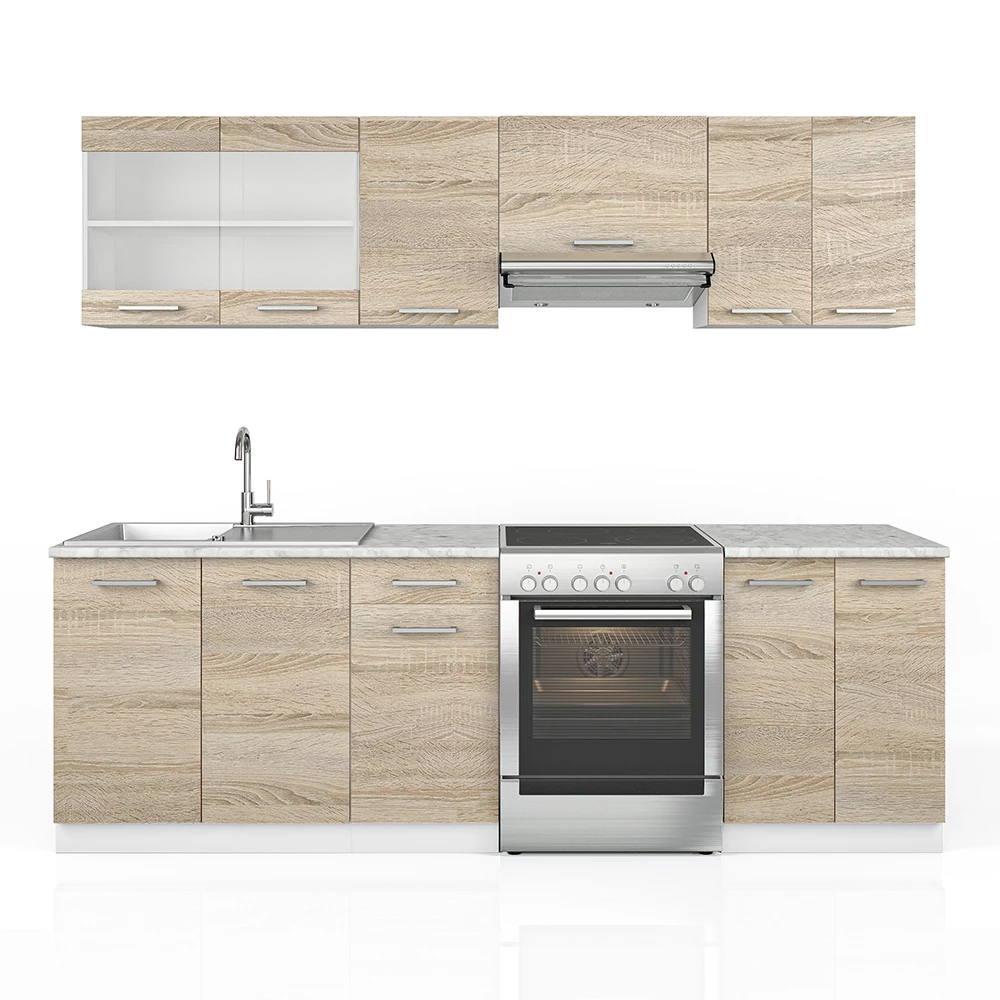 Keukenblok Raul Sonoma/Wit 240 cm , WB Marmer Vicco