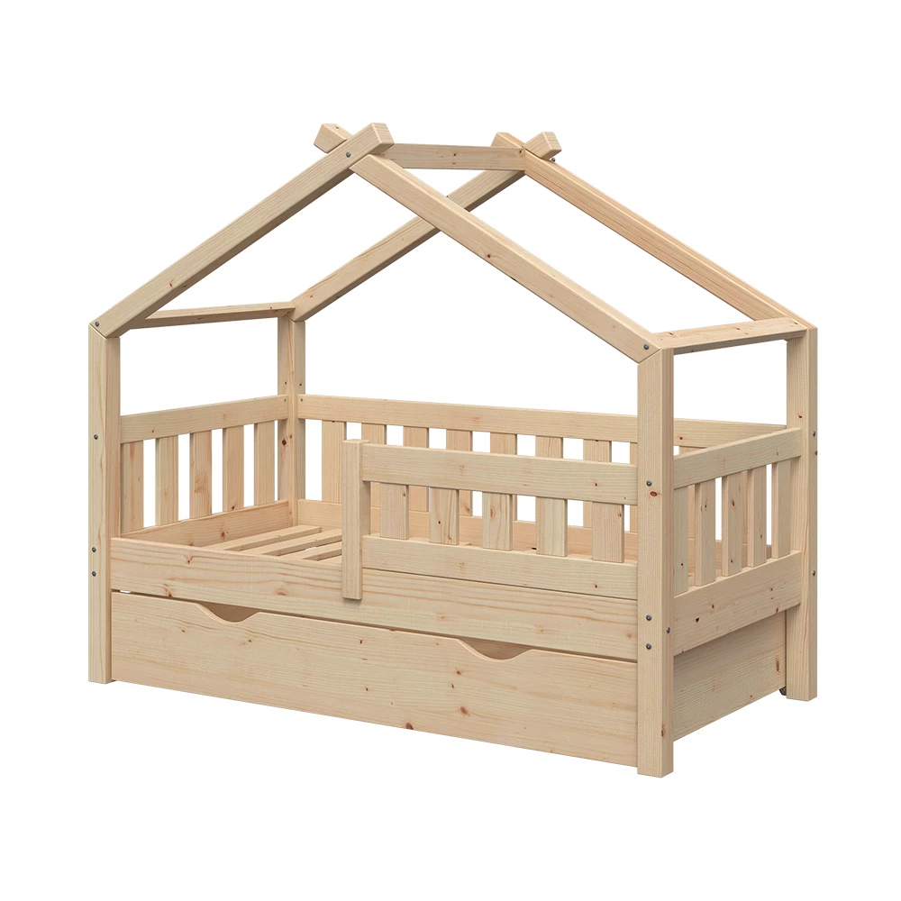 Huisbed Design Natuurlijk hout 70×140 cm met lade Vitalispa