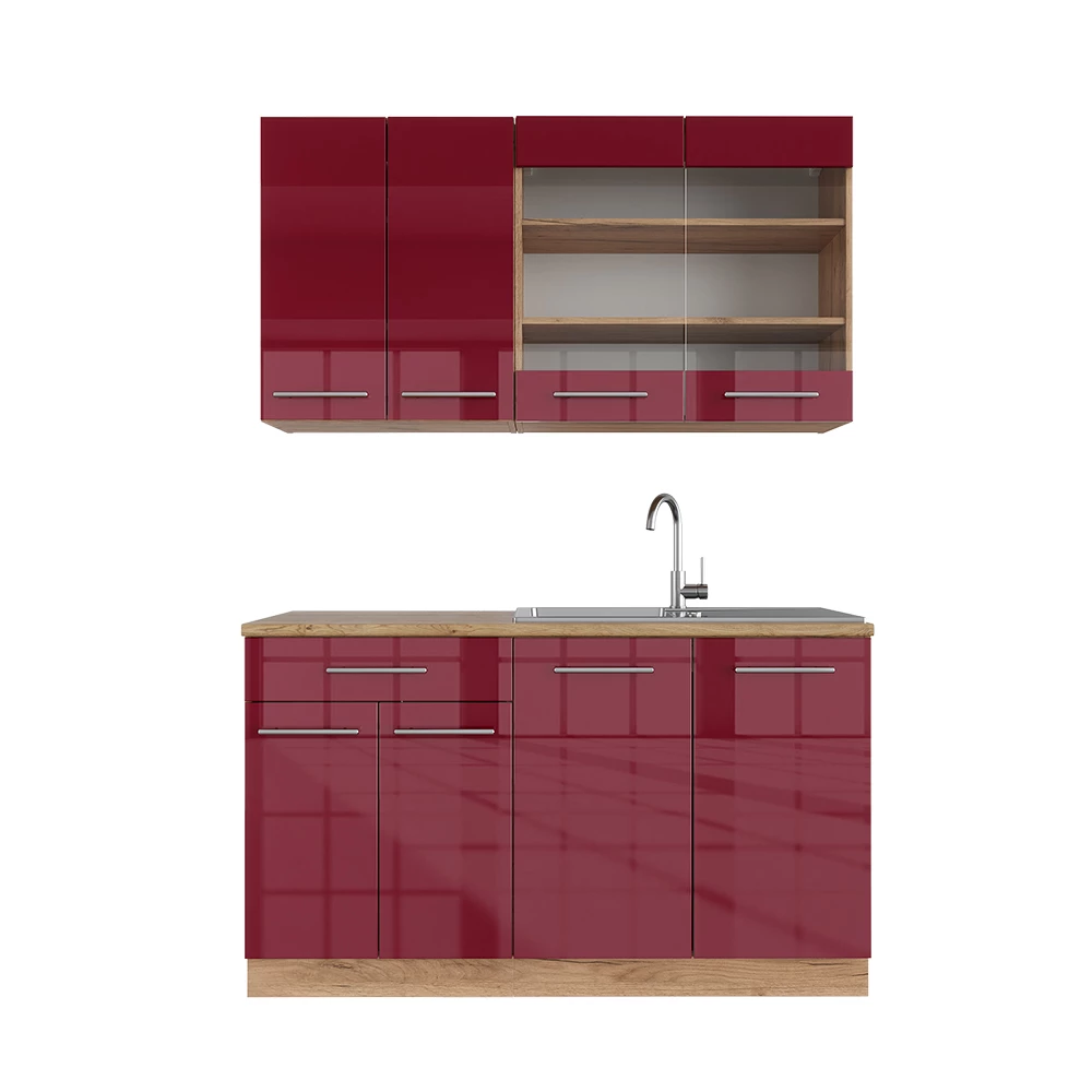 Eenpersoonskeuken Fame-Line Bordeaux hoogglans/gouden eik 140 cm zonder werkblad Vicco