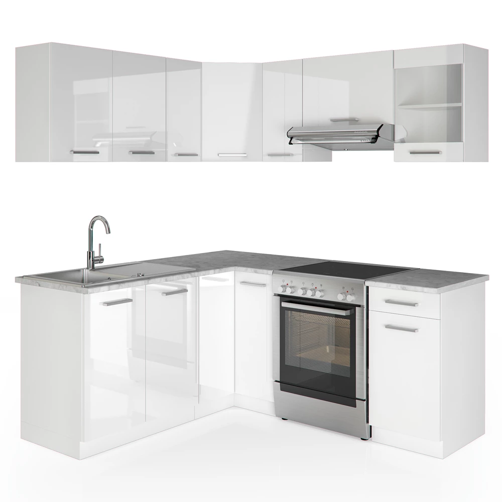 Hoekkeuken Rick Wit hoogglans/wit 190 x 60 cm , WB Marmer Vicco