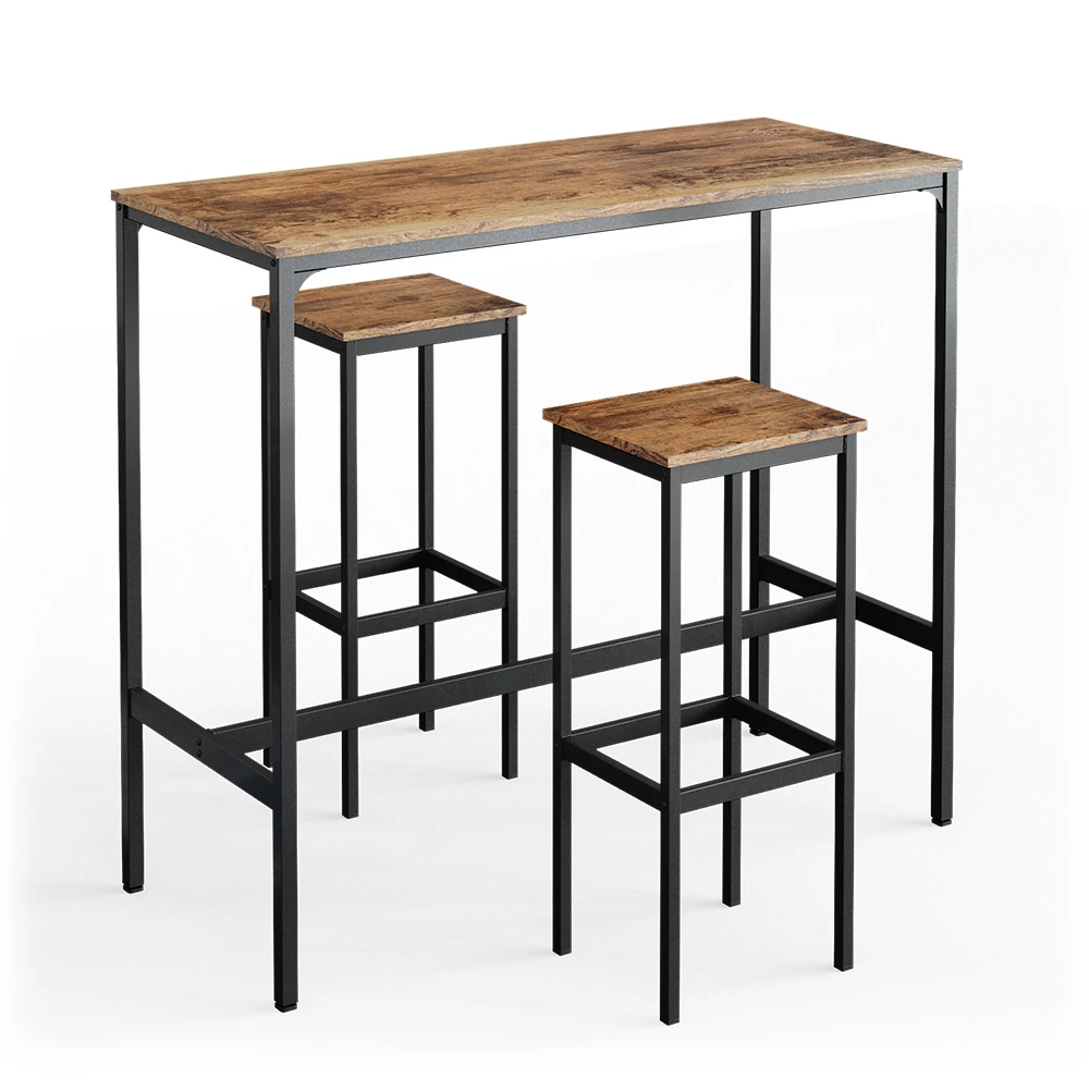Bartafel set Fyrk Antiek hout 120 x 50 cm met 2 barkrukken Vicco