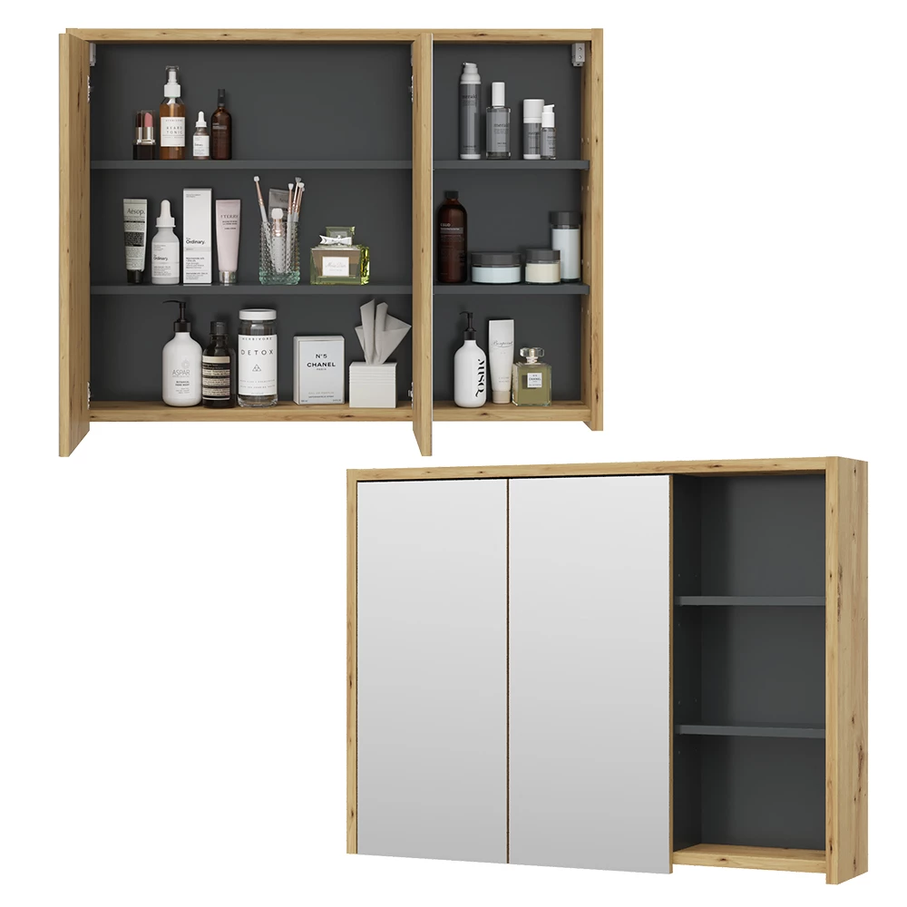 Badkamerspiegelkast Viola Eiken/antraciet 100 x 75 cm Vicco