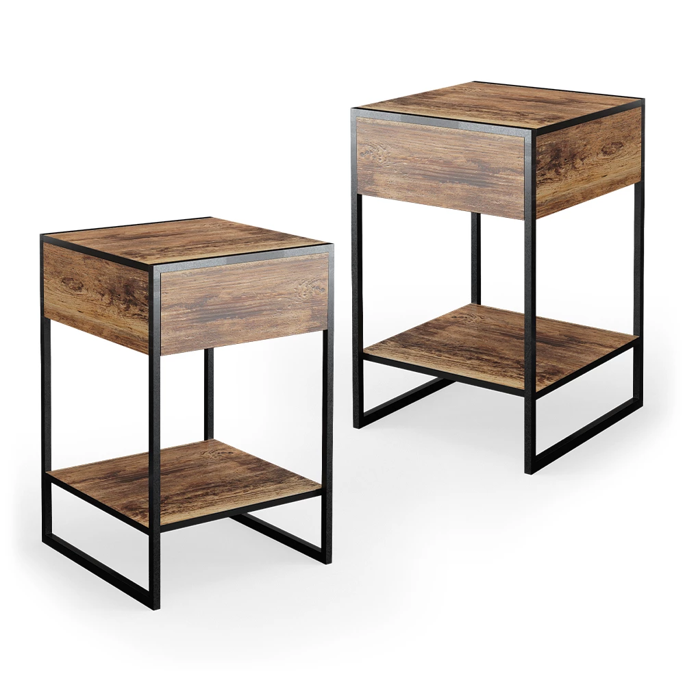 Boxspring nachtkastje Fyrk Antiek hout Set van 2 Vicco