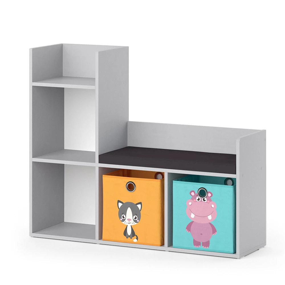 Kinderboekenkast Luigi Grijs 107.2 x 88.6 cm met 2 vouwboxen opt.2 Vicco
