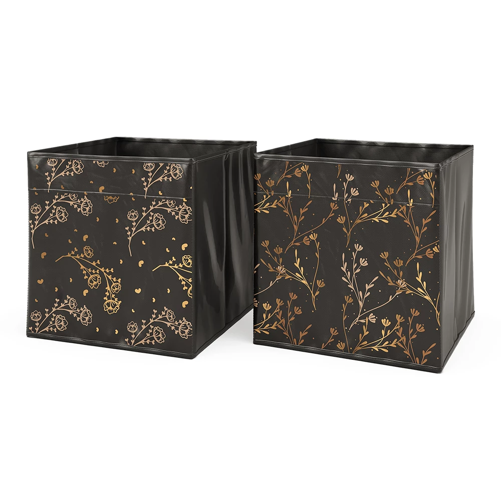 Opbergbox  Zwart/goud (gebloemd) 30 x 30 cm Set van 2 Optie2 Vicco