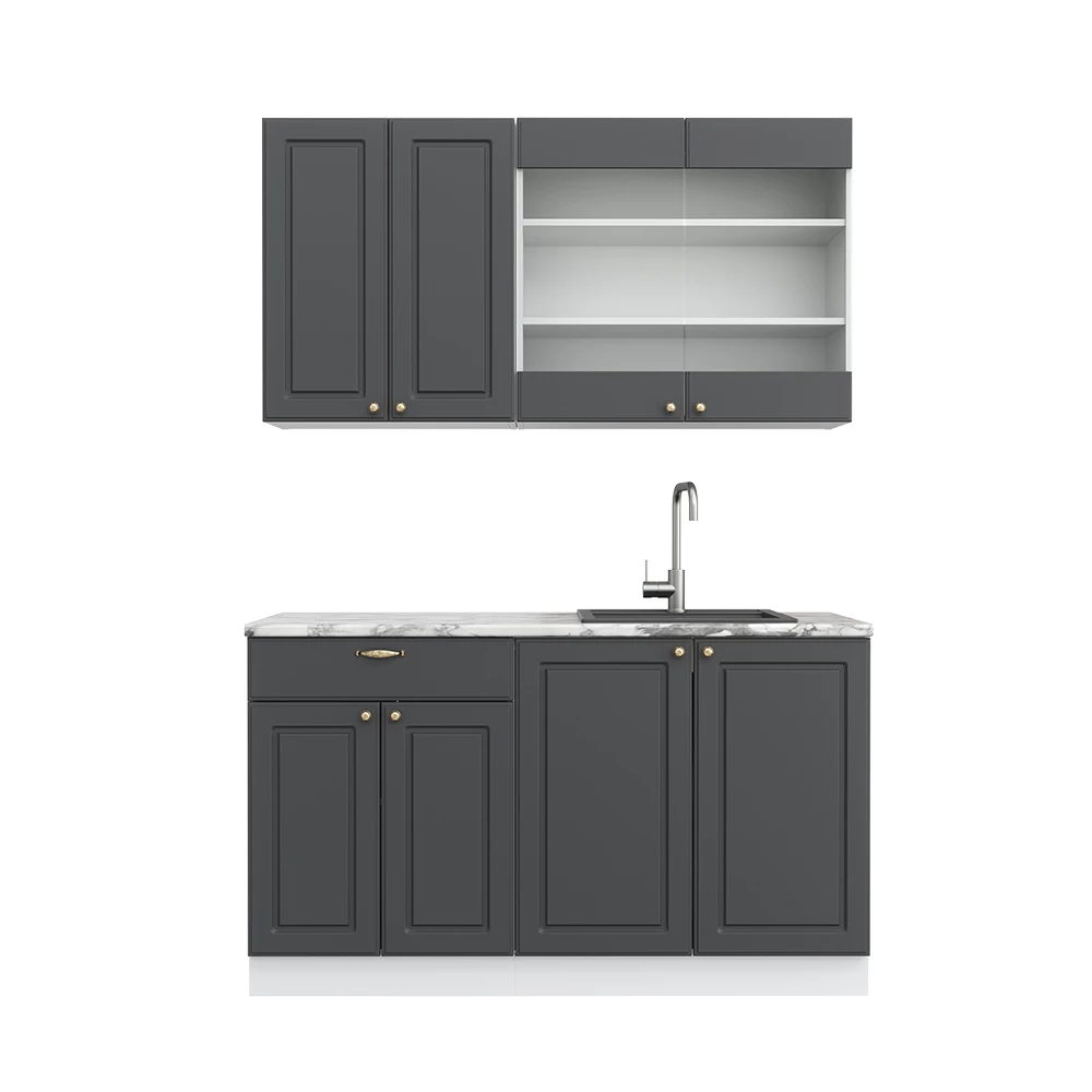 Eenpersoonskeuken Fame-Line Antraciet-Goud/Wit 140 cm zonder werkblad Vicco