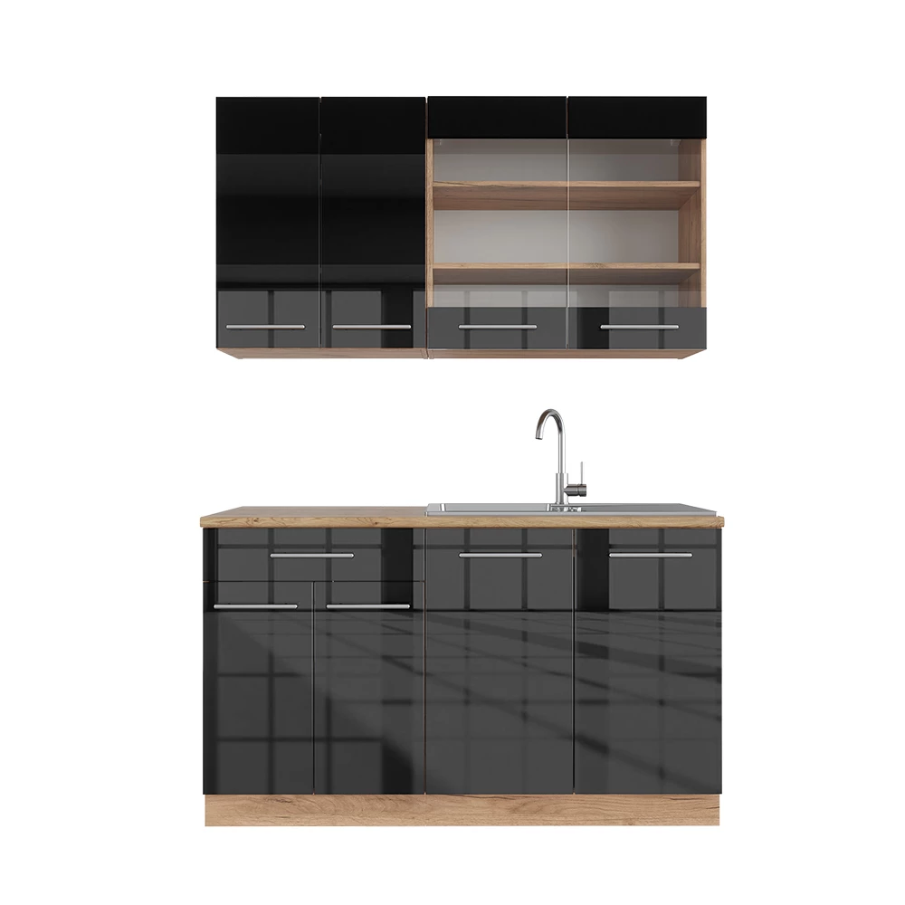 Eenpersoonskeuken Fame-Line Antraciet hoogglans/goud eiken 140 cm zonder werkblad Vicco