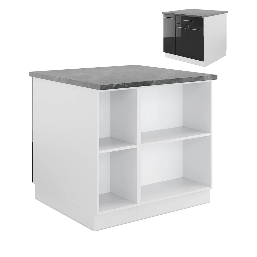 Keukeneiland Fame-Line Antraciet hoogglans/wit 90 cm met lade, zonder werkblad Vicco