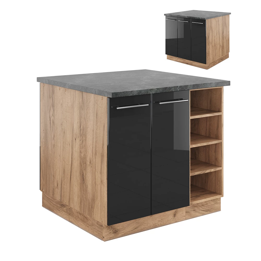 Keukeneiland Fame-Line Antraciet hoogglans/goud eiken 90 cm zonder werkblad Vicco