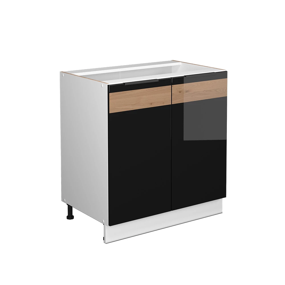Halfhoge kast Fame-Line Zwart eiken hoogglans/wit 80 x 82 cm met legplank, zonder werkblad Vicco