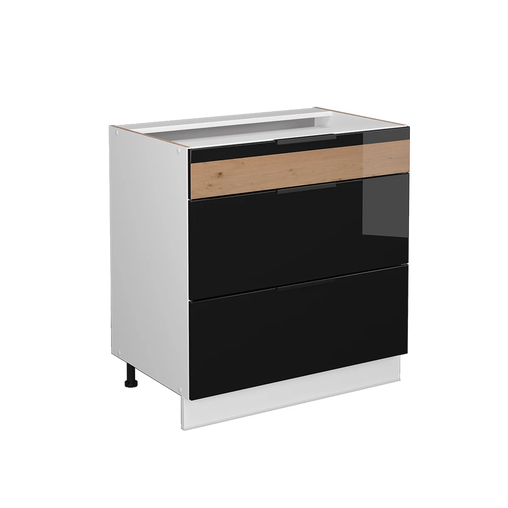 Badkamerkast Fame-Line Zwart eiken hoogglans/wit 80 x 82 cm met 3 laden, zonder werkblad Vicco