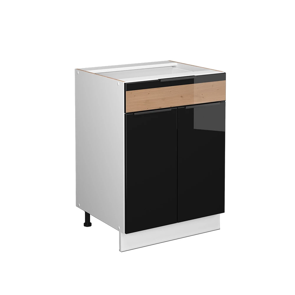Badkamerkast Fame-Line Zwart eiken hoogglans/wit 60 x 82 cm met lade, zonder werkblad Vicco