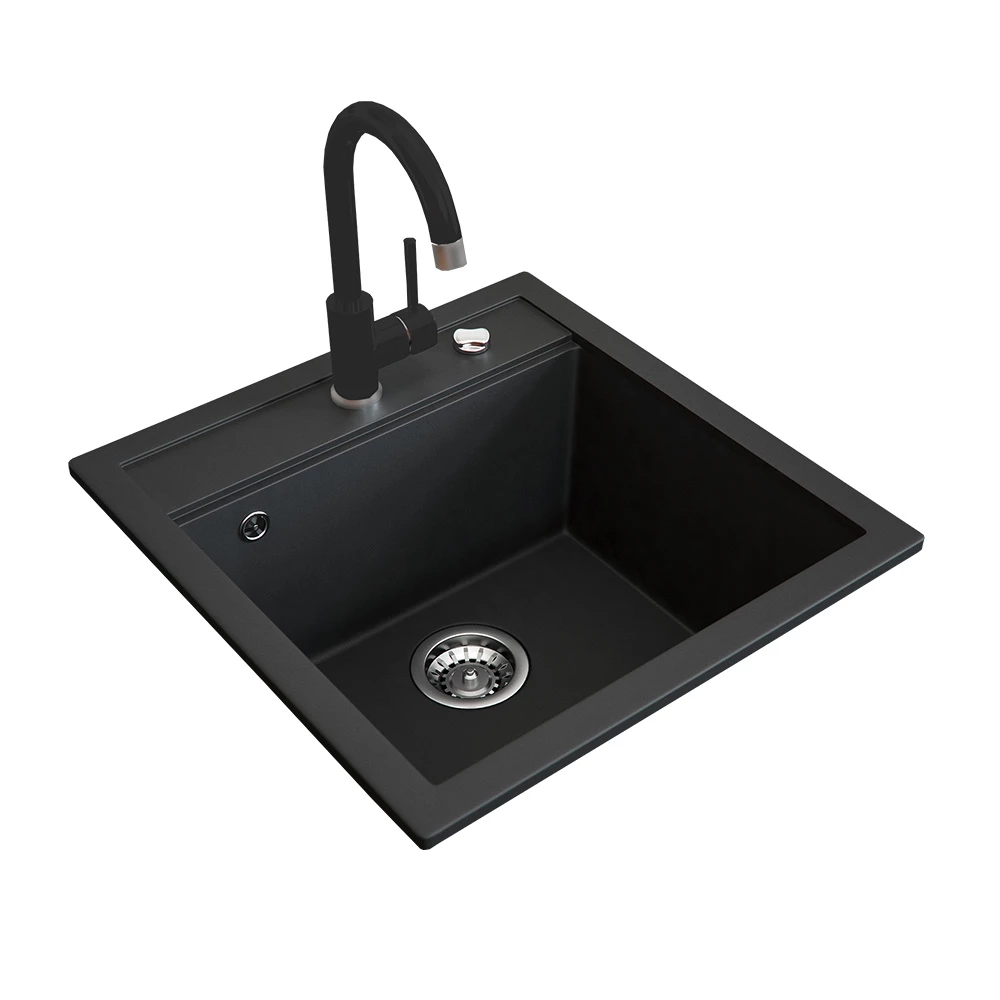 Gootsteen  Zwart 49 x 50 cm met zwarte fitting Bergström