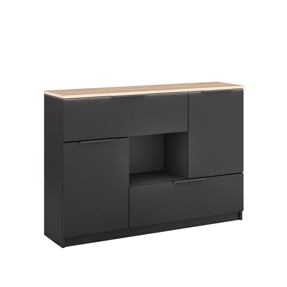 Dressoir Betti Antraciet/Sonoma 120 x 83.6 cm 2x deur, 2x lade en 1x open vak Vicco