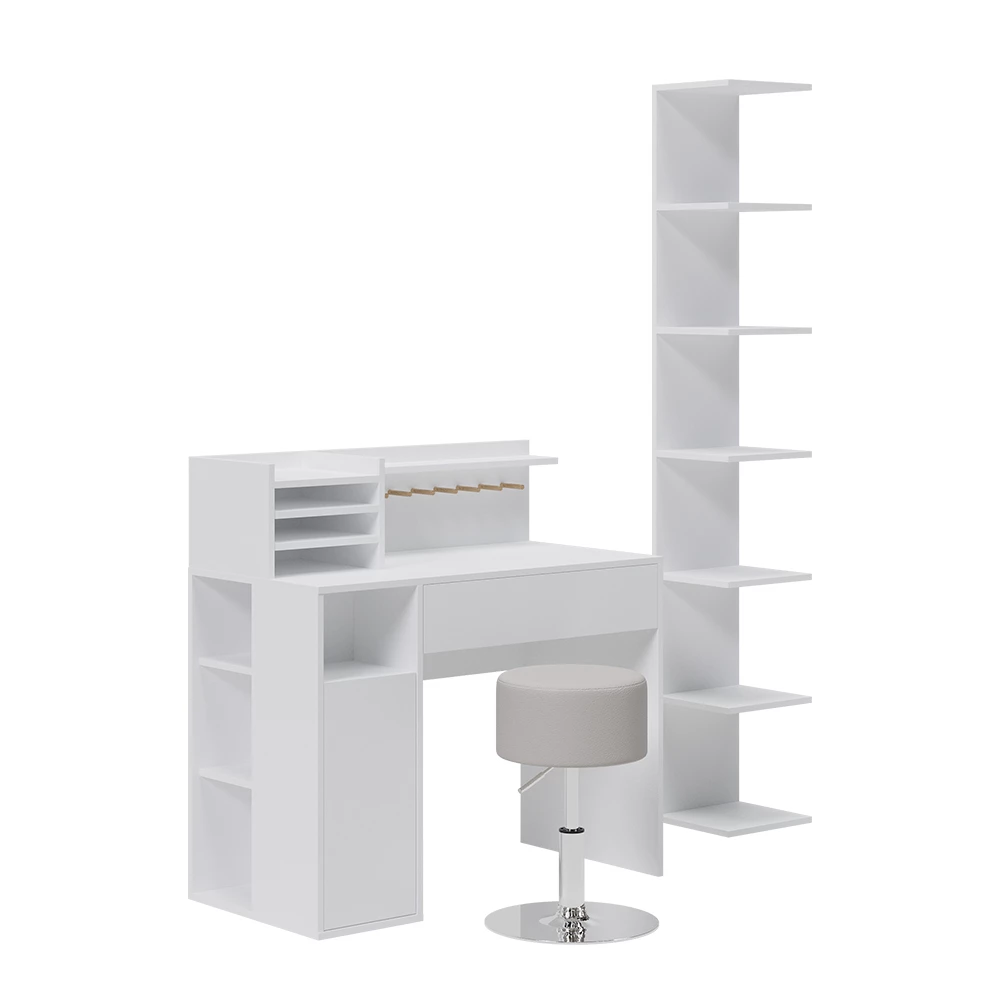 Bureau  Wit 3 delen, met boekenplank en kruk Vicco