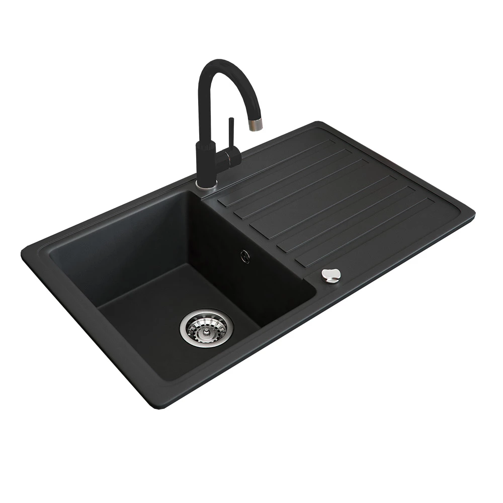 Gootsteen  Zwart 76.5 x 46 cm met zwarte fitting Bergström