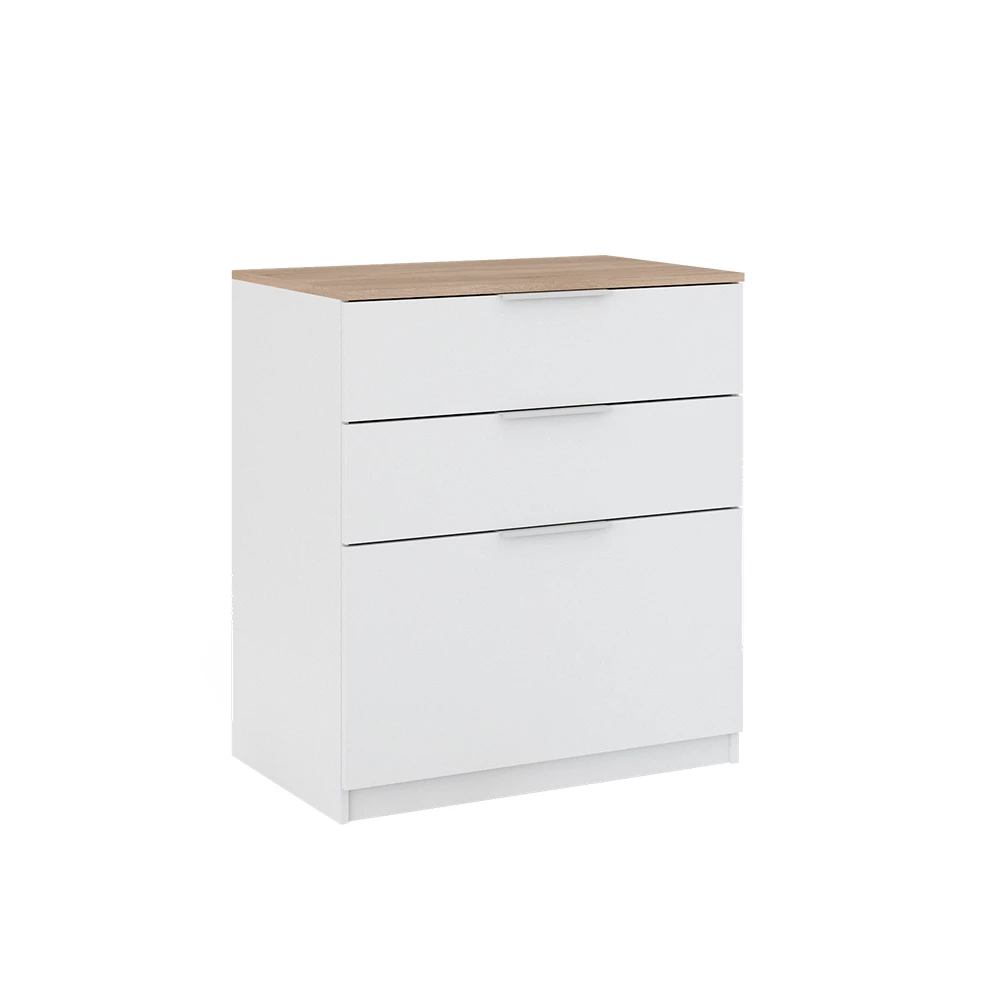 Dressoir Betti Wit/Sonoma 50 x 90 cm met 3 laden Vicco