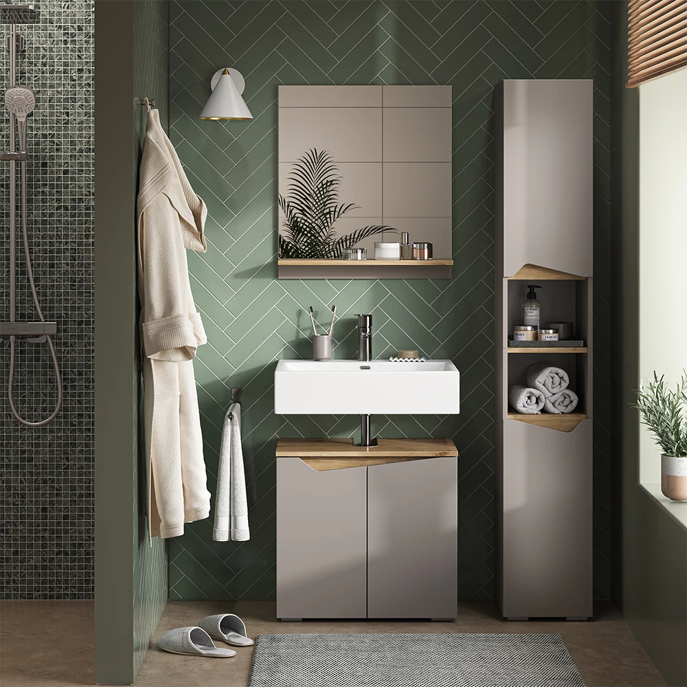 Badkamerkast Marelle Grijs/Artisan 30 x 180 cm met deuren en open vakken Vicco