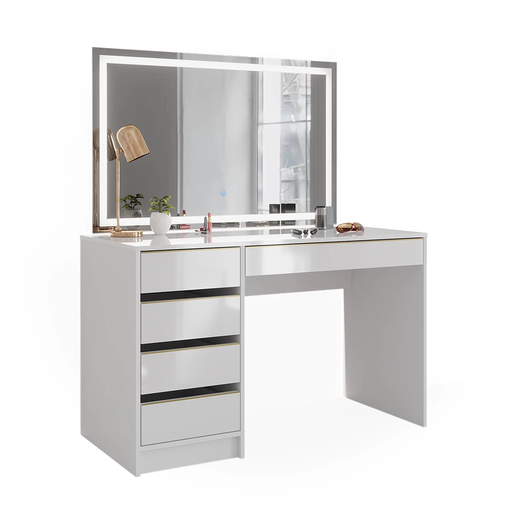 Kaptafel Sherry Wit/Goud 120 cm met LED-spiegel Vicco