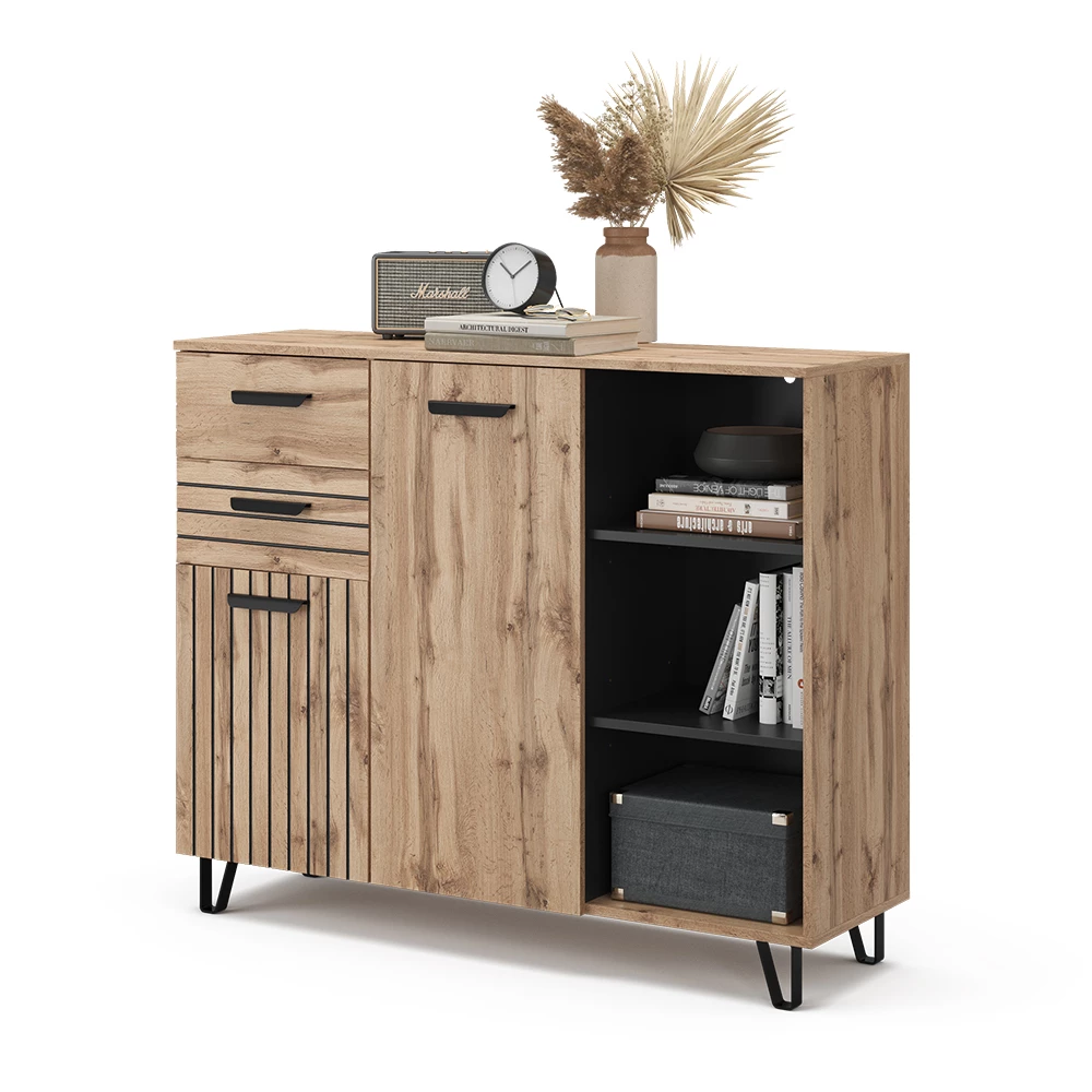 Dressoir Amber Bruin 38 x 100 cm met 2 laden en 2 deuren Vicco