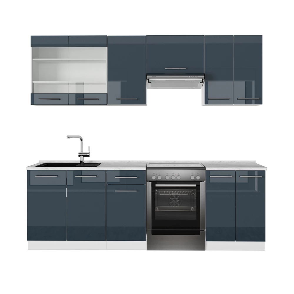 Keukenblokken Fame-Line Donkerblauw hoogglans/wit 240 cm zonder werkblad Vicco