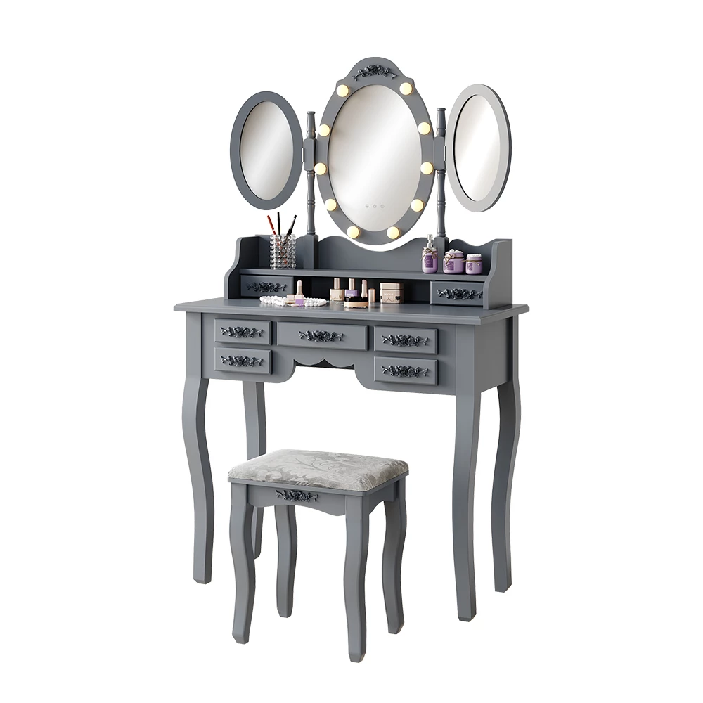 Kaptafel Diana Grijs 90 cm met verlichting en kruk Vicco