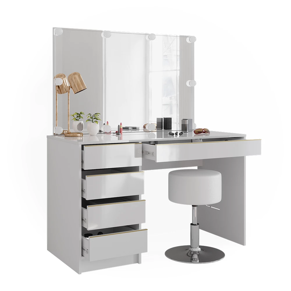 Kaptafel Sherry Wit/Goud 120 cm met LED-verlichting en kruk Vicco