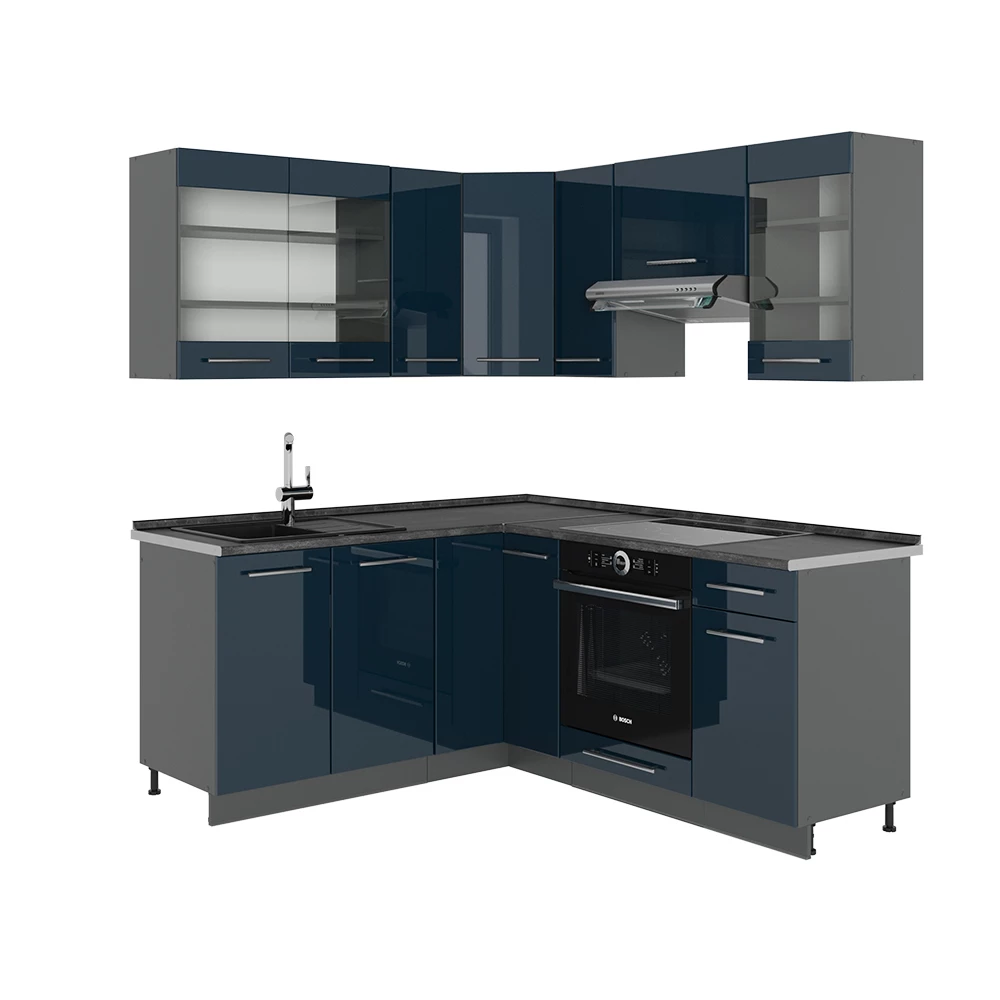 Keukenkasten Fame-Line Donkerblauw hoogglans/antraciet 190 x 46 cm zonder werkblad Vicco