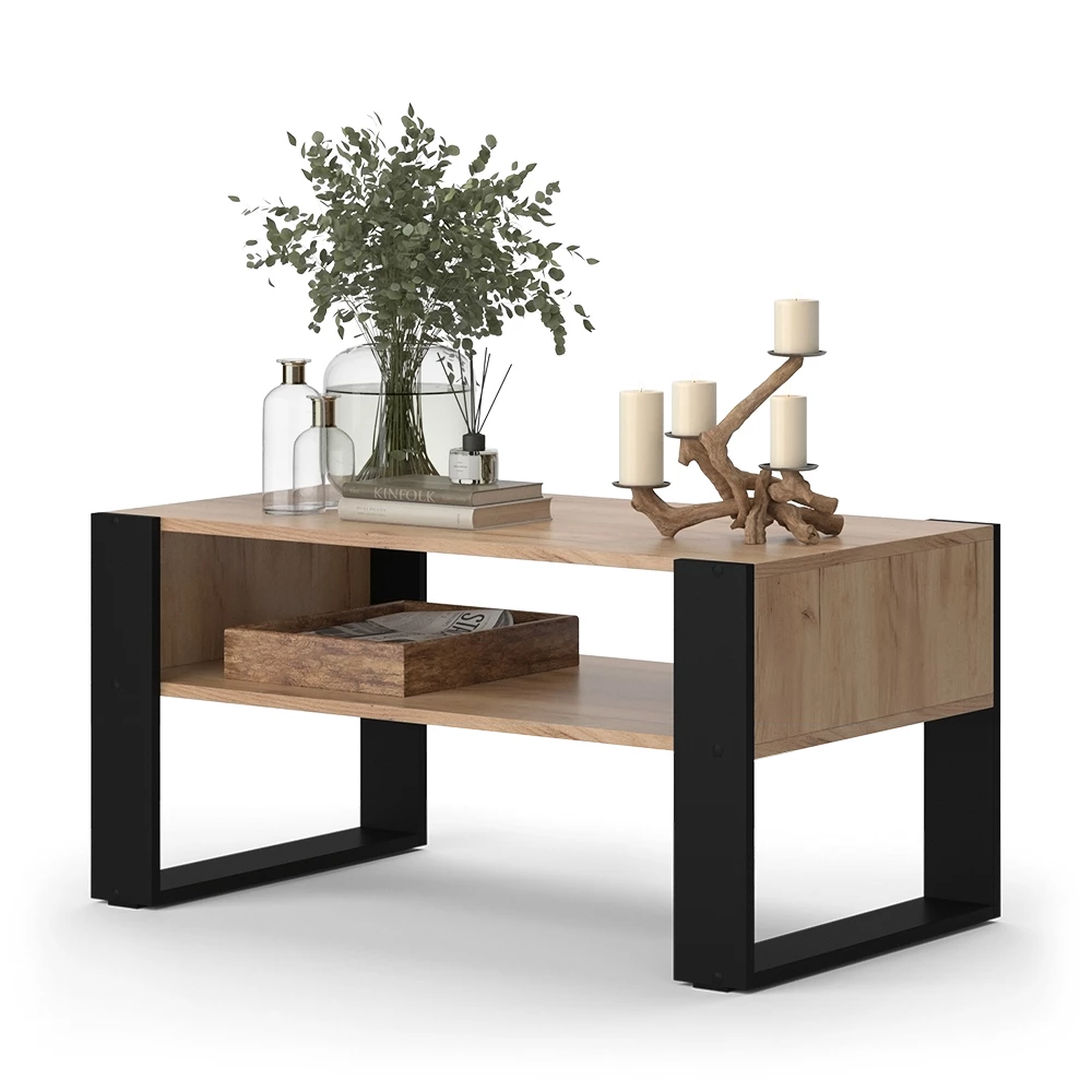 Salontafel Olli Krachtige eik goud 92 x 52.4 cm met plank Vicco
