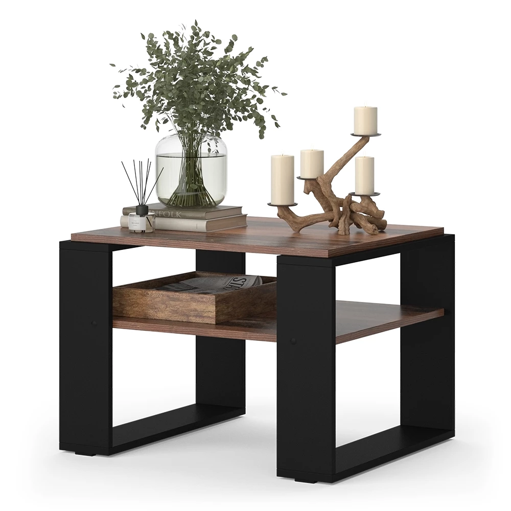 Salontafel Helm Antiek hout 65.6 x 55.8 cm met plank Vicco