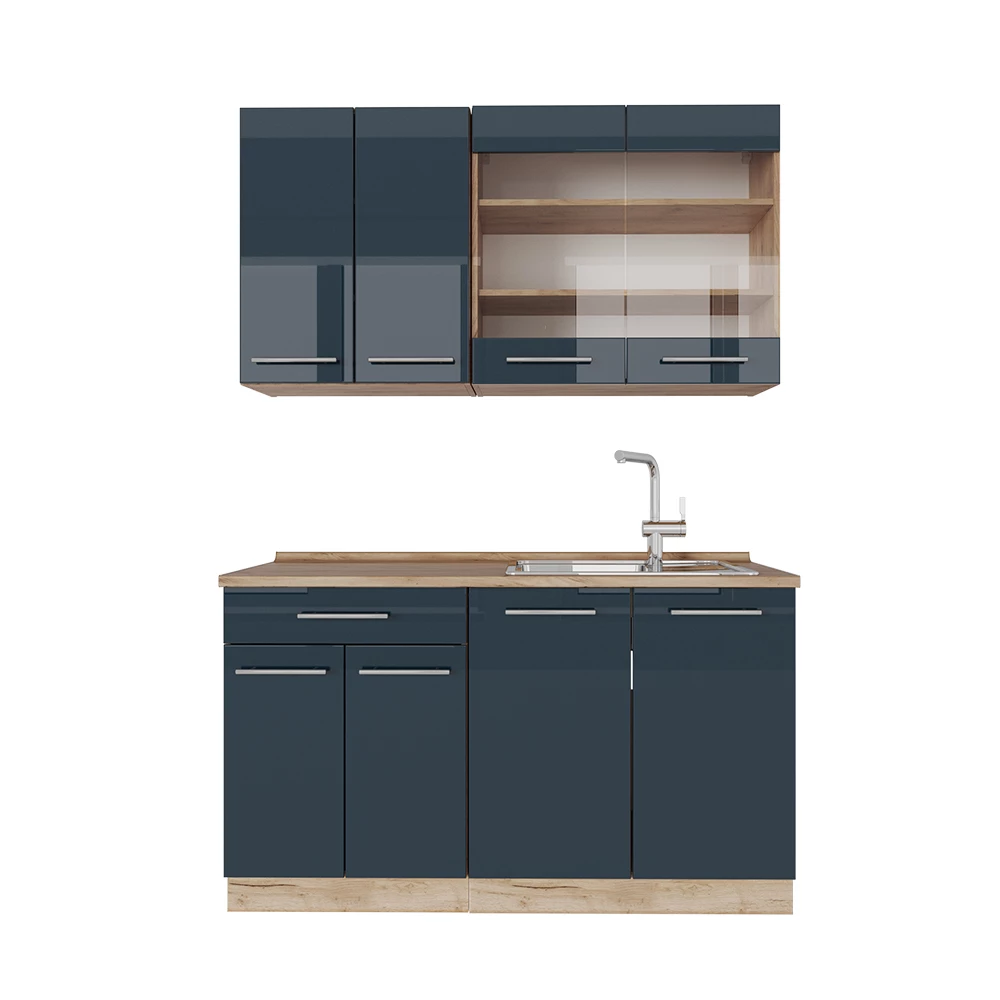 Keukenblok Fame-Line Donkerblauw hoogglans/gouden eik 140 cm zonder werkblad Vicco