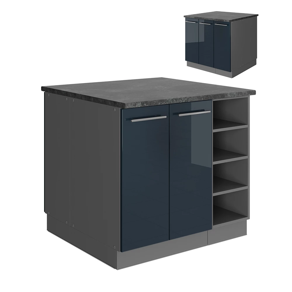 Keukeneiland Fame-Line Donkerblauw hoogglans/antraciet 90 cm zonder werkblad Vicco